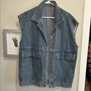 Oversized Sleeveless Denim Vest in Medium Blue